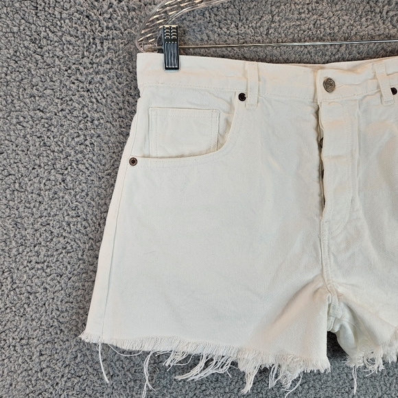 Reformation Jeans Charlie High Rise White Frayed Raw Hem Button Fly Shorts Sz 31 - Picture 4 of 13